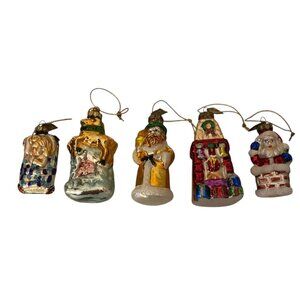 Thomas Pacconi 5 Hand-Painted Glass Christmas Ornaments Vintage Santa Holiday